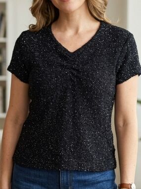 NWOT Vintage Y2K Kathie Lee Collection Black Metallic Knit Textured Top